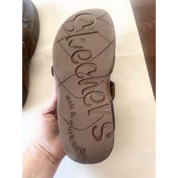 Skechers Tone Ups Slip On Strappy Sandals Brown Leather Size 8 Comfort Shape 39 - Picture 7 of 8